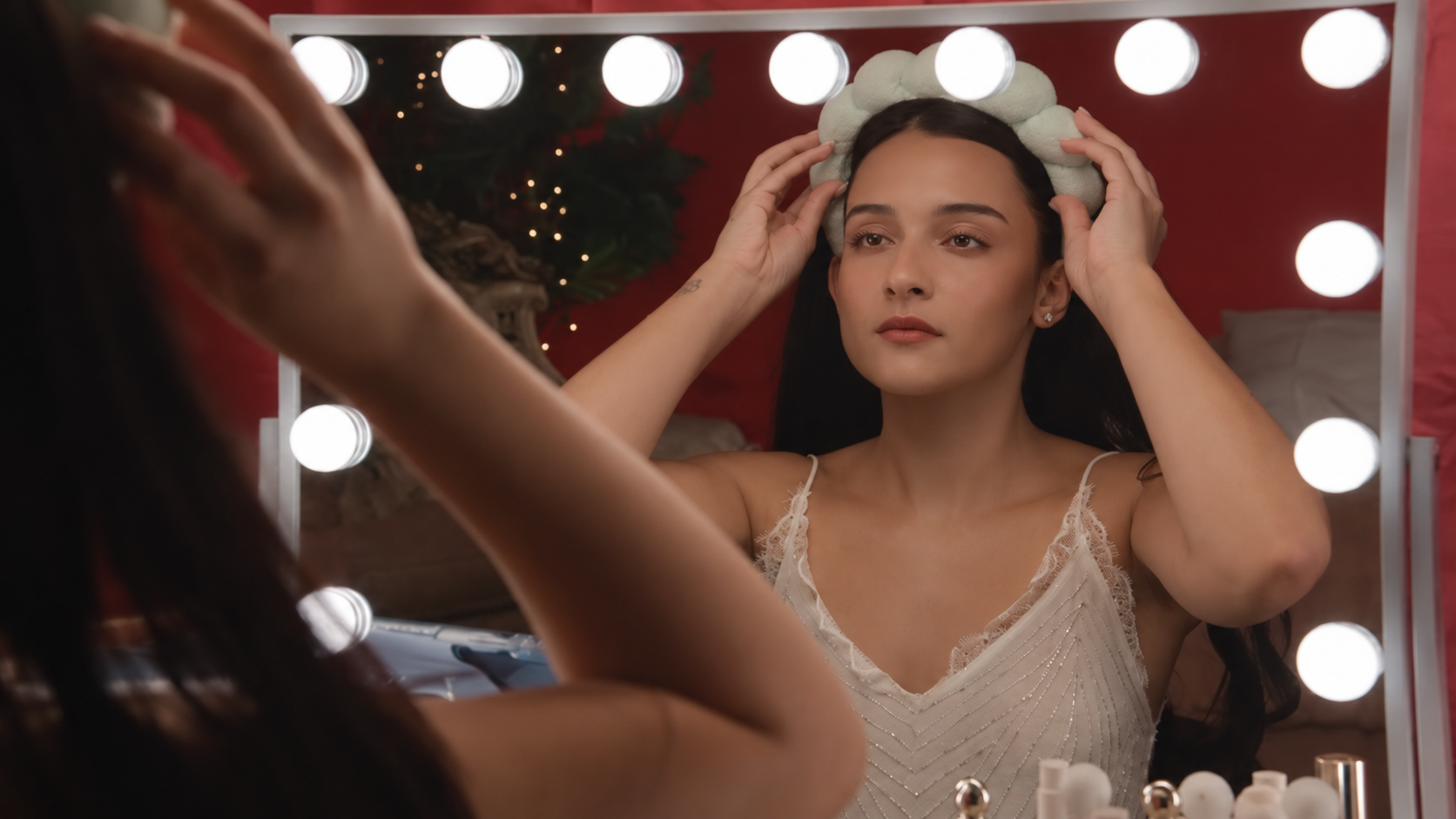 Rare Beauty makeup commercial still