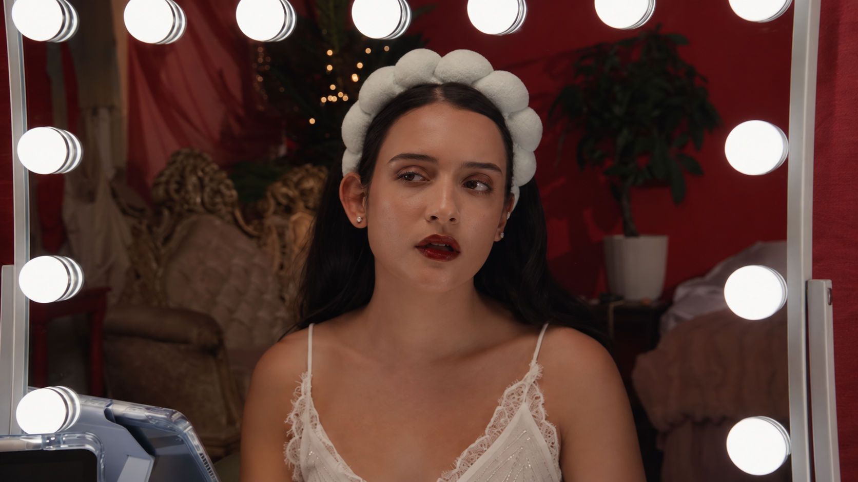 Rare Beauty makeup commercial still
